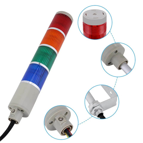 4 Layer LED Tower Light Industrial Warning Signal With Holder Red Green Yellow Blue Indicators For Factory Automation 110V AC 20W Energy Efficient ABS Housing Heavy Duty Detachable Design
