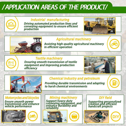 Application areas of the product for industrial manufacturing, agricultural machinery, textile machinery, and chemical industry use.