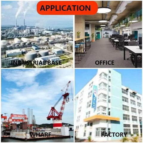 Image showing applications of a junction box: industrial base, office, wharf, and factory environments.