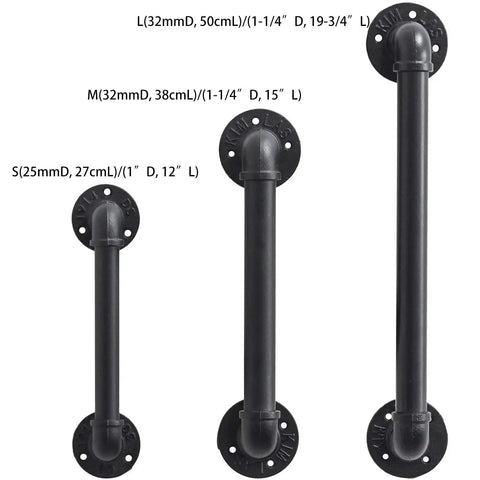 Set Of 2 Industrial Pipe Door Pull Handles And Grab Bars With Antique Rustic Cast Iron Handrails In Matte Black 12 Inch For Towel Bar Gate