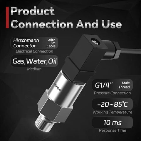 T2000 0 To 100 PSI 4 To 20 mA Air Pressure Transmitter For Diesel Gas Water Oil With G1/4 Inch Thread and Hirschmann Connector