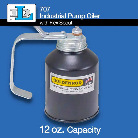 Front view of Industrial Pump Oiler With 8 Inch Flex Spout And 12 Ounce Capacity Heavy Duty Zinc Die Cast Pump Rust Resistant Steel