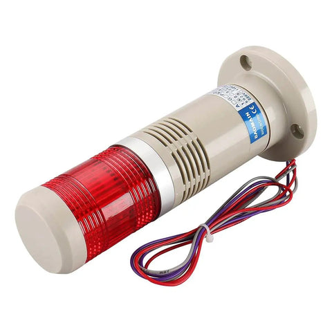 Industrial Red LED Alarm Light With Loud Buzzer 110V AC Signal Tower Lamp for Hazard Warning and Safety Alert on Factory Floor