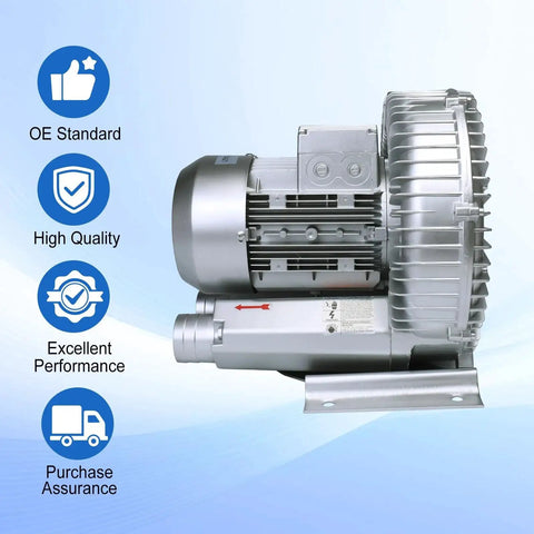 Efficient regenerative blower delivers powerful 150 CFM airflow with a 2 inch BSP connection, 1.75 kW motor at 110-120V