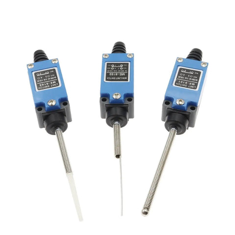 Front view of Industrial Rotary Roller Lever Limit Switch Sealed IP Rated 5A 220V Momentary Action ME 8169 Compatible, three units displayed.
