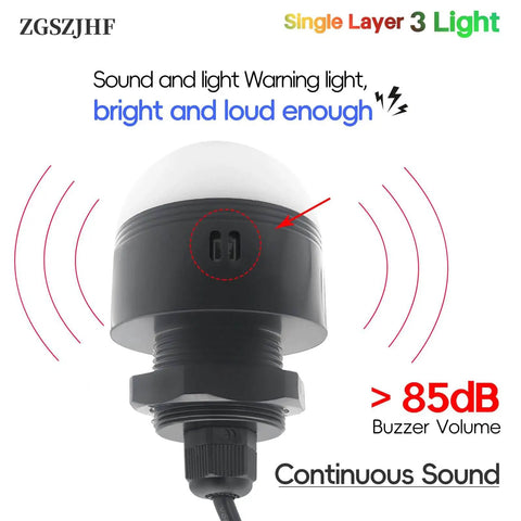 Industrial 24V DC AC LED Warning Lights Three Color Column Signal Tower Indicator Lamp Beacon With Continuous Buzzer