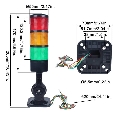 Industrial Led Signal Tower Light 3 Tier Stack With Rotatable Base Buzzer 90dB Alarm Steady Or Flashing Modes 110 to 220V AC