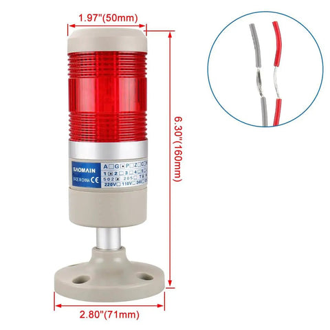 Industrial Signal Light Column LED Round Tower Indicator Red 24V DC 2W Continuous Illumination Heavy Duty No Fuss Factory Grade for Equipment Control Panels with Mounting Bracket Model LGP502T