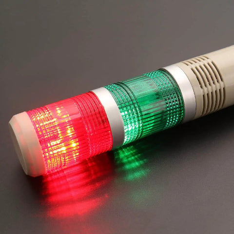 No Nonsense Industrial Signal Light Tower With Red And Green LED Indicators And Buzzer, Continuous Light, 24V DC, Round Tower Light For Industrial Equipment, LTA-502TJ, Baomain
