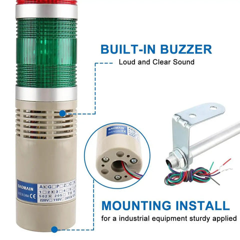 Industrial Tower Signal Light With Built In Buzzer 24 Volt DC 5 Watt LED Indicator Lamp With Red Green Yellow Orange Colors Stack Light LTA 502TJ