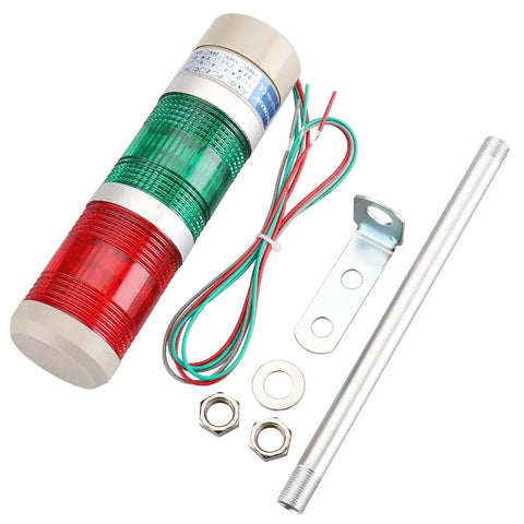 Industrial Signal Tower LED Round Light Indicator Red and Green Continuous Warning Lamp 110V AC 2W Built Tough with Durable Metal and Plastic Housing Model LTA-502T Includes Mounting Bracket