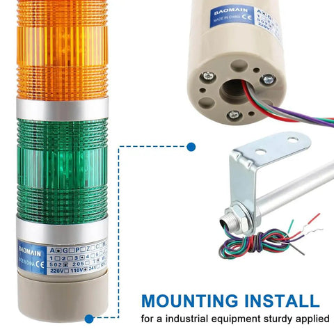 Industrial Signal Tower Light 110V AC LED Stack Light With Red Yellow Green LEDs And Buzzer Alarm Round Indicator Beacon For Factory Equipment LTA 502WJ
