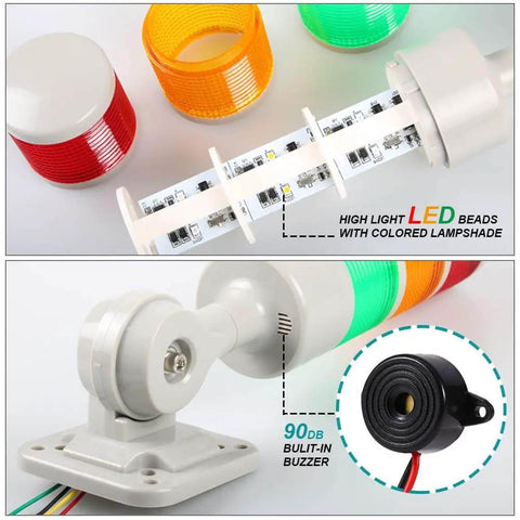 Industrial Signal Tower Light With Rotatable Base Three Layer LED Beacon 12 Volt And 24 Volt DC Steady Or Flashing Modes