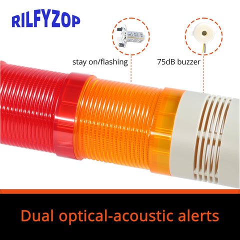 Industrial Signal Tower Light With Red Green And Yellow LED Indicators Built In Buzzer For Clear Alerts In Noisy Environments