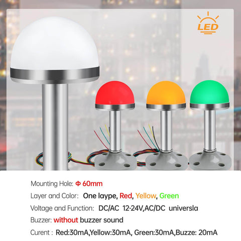 Rugged Industrial Stainless Steel Signal Light Tower with Aluminum Tube Column 24V DC AC LED Beacon Three Colors One Layer