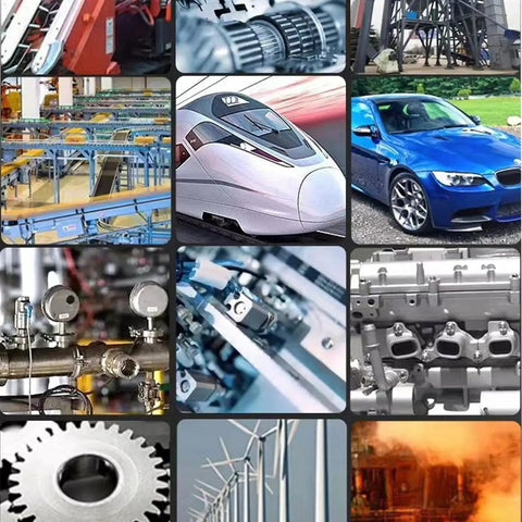 Collage showing various industrial applications and transportation, demonstrating the versatility of Thrust Needle Roller Bearing Set AXK2035.