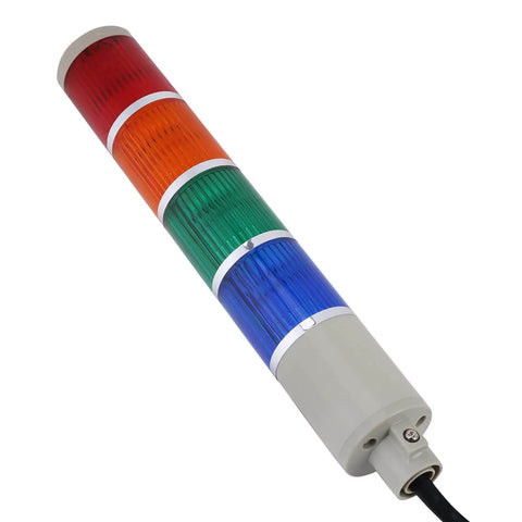 4 Layer LED Tower Light Industrial Warning Signal with holder, red green yellow blue indicators, ABS housing, for factory automation.