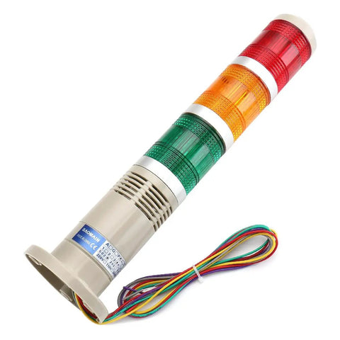 Industrial Signal Tower Light Kit 24V DC with Red Green Yellow Indicator Lamps and Built In Buzzer Alarm Heavy Duty 300 by 52mm Baomain