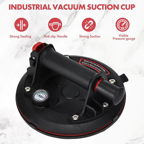 Heavy Duty Vacuum Suction Cup Lifter For Glass And Large Appliances With Pressure Gauge, showing industrial vacuum cup details