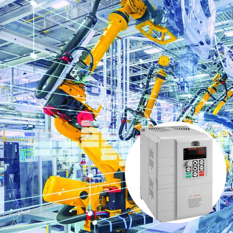 10HP, 7.5KW, 34A, 1 Phase 220V-240V Input to 3 Phase 220V-240V Output Variable Frequency Drive, 0-400Hz VFD for AC Motor Speed Control front view in industrial setting