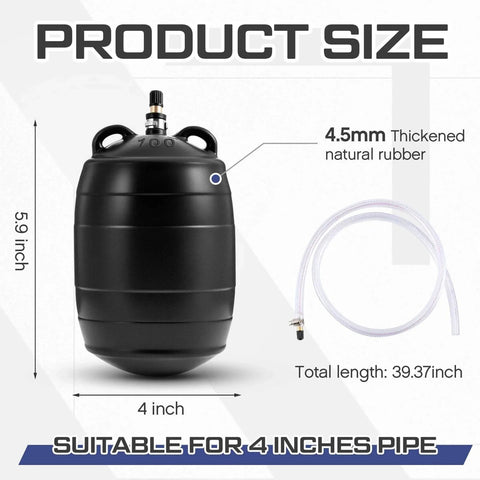 Inflatable Pipe Plug for Sewer Test and Pipeline Inspection 4 Inch Thick Natural Rubber Plumbing Ball with 1 Meter Plastic Extension Hose