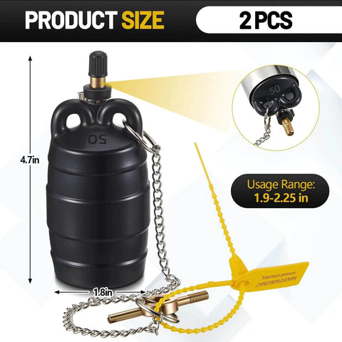 Two Piece 2 Inch Inflatable Pipe Ball Plugs For Pressure Test In Black Rubber Durable Industrial Grade, size shown 1.8 x 4.7 in.