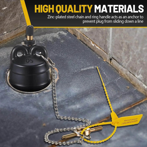 Two Piece 2 Inch Inflatable Pipe Ball Plugs For Pressure Test In Black Rubber Installed in Shower Drain with Steel Chain