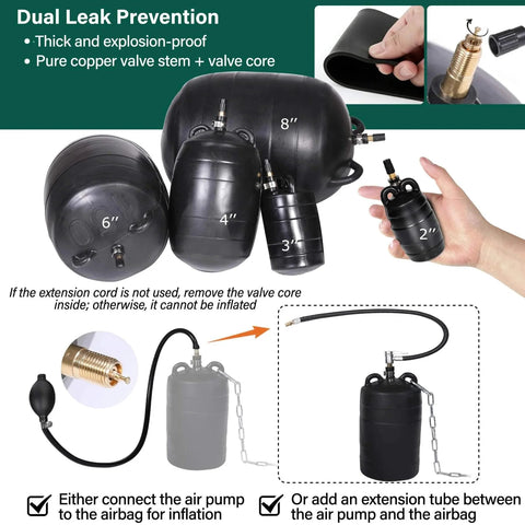 2 Inch Inflatable Pipe Plug Balloon Kit With Extension Hose And Pump For Plumbing Pressure Testing and Leak Detection