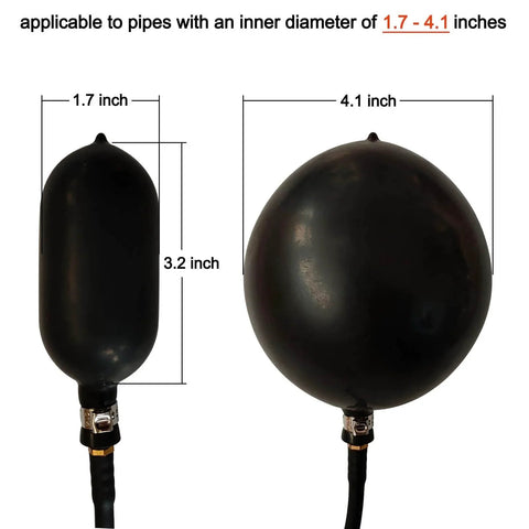 Inflatable Pipe Plug Balloon For Plumbing Tests And Pipe Sealing, Temporary Water Blocker And Leak Test Plug For PVC Pipes Two To Three And A Half Inches Or Inner Diameter One Point Seven To Four Point One Inches