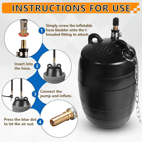 Inflatable Pipe Test Plug Kit With 39.37 Inch Quick Install Extension Hose, Anti Fall Steel Ring And Steel Chain For Pipeline Inspection