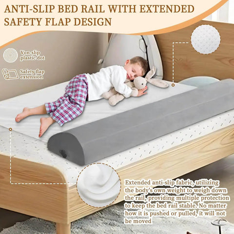 Child sleeping on bed with Inflatable Bed Bumpers For Toddlers 2 Pack With Non Slip Bed Rails And Machine Washable Covers
