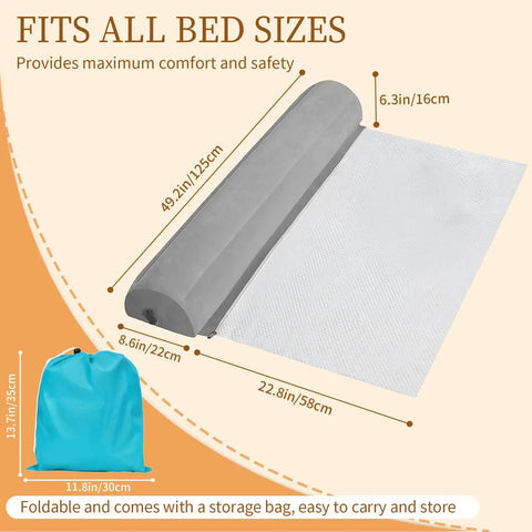 Inflatable Bed Bumpers For Toddlers 2 Pack With Non Slip Bed Rails And Machine Washable Covers, measurements and storage bag