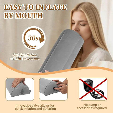 Woman inflating Inflatable Bed Bumpers For Toddlers 2 Pack With Non Slip Bed Rails And Machine Washable Covers