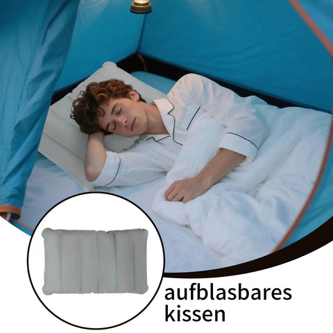 Man sleeping on inflatable seat cushion in tent, PVC material, lightweight and portable for travel, 260x410 mm size.