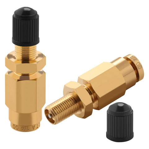 Brass 1/4 inch inflation Schrader valve with push-to-connect for 1/4 inch OD air tubing, Amazon brand, 2-pack