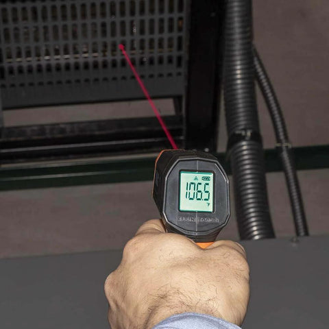 Infrared Thermometer displaying temperature, part of Infrared Thermometer and GFCI Receptacle Tester Kit, Non-Contact Digital Measurement.