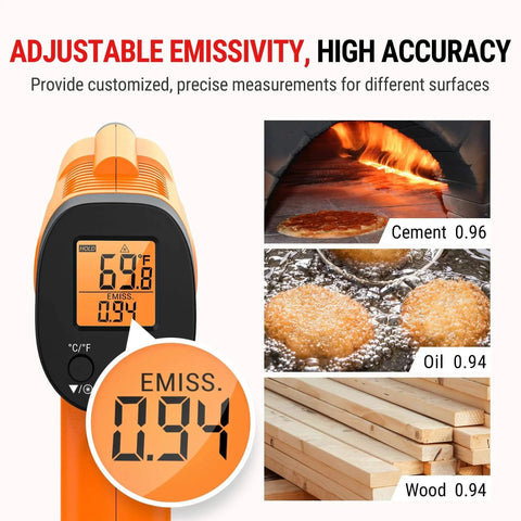 Infrared Thermometer Gun, Laser Thermometer for Cooking, Pizza Oven, Griddle, Engine, HVAC, Temperature Gun with emissivity setting