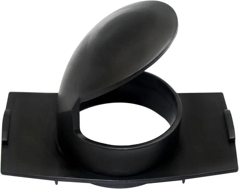 Inlet deflector for vacuum, black plastic with hinged cap and circular intake opening