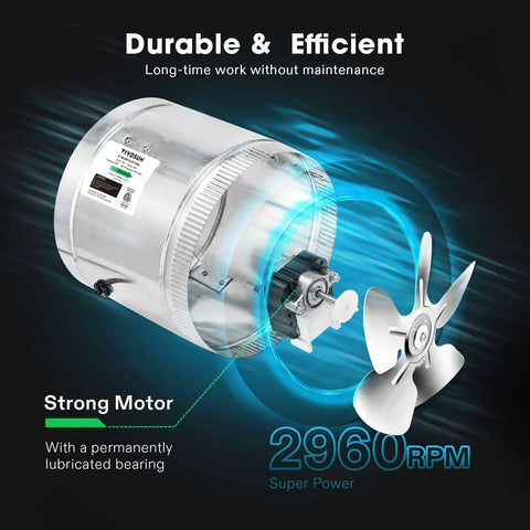 Powerful 6 Inch Inline Duct Fan 240 CFM For HVAC Ventilation With Low Noise, durable motor and lubricated bearings by VIVOSUN