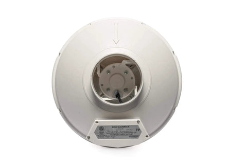 Radon Mitigation Inline Duct Fan, 260 CFM, Quiet And Energy Efficient, 4 Inch Electric Inline Fan In White, rear view showing motor