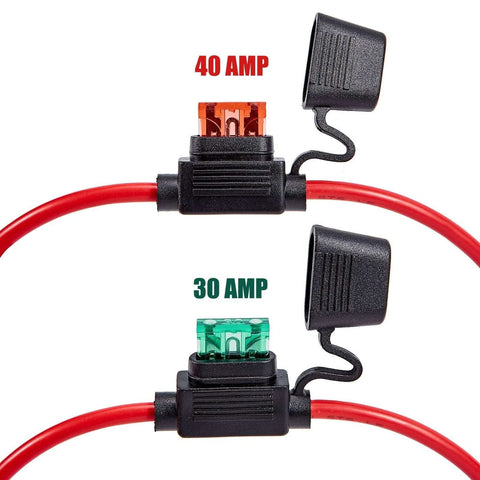 Beefy 10 Gauge Inline Fuse Holder Waterproof Pigtail Relay Kit With 2 Pack 30A And 40A Blade Fuses for automotive use