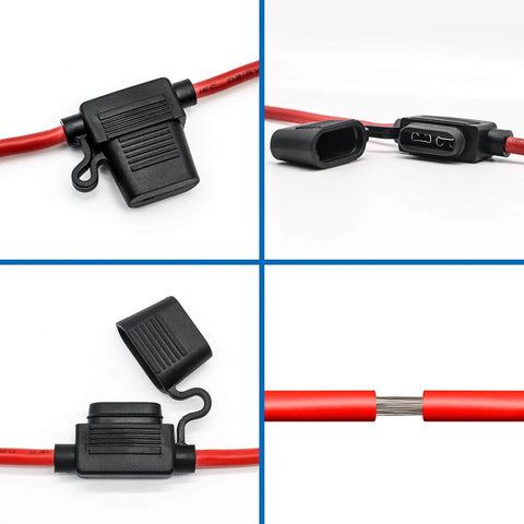 Inline Fuse Holder For 10 AWG Wire With 40 Amp ATC Blade Fuses, 4 Pack, Heavy Duty Red Wire, Water Resistant Cap Seals Out Moisture