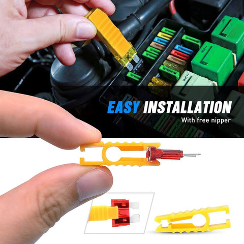 Assorted Standard Blade Fuses Kit For Your Ride With Inline Fuse Holders 120 Pcs Including 5A 7.5A 10A 15A 20A 25A 30A Set in use