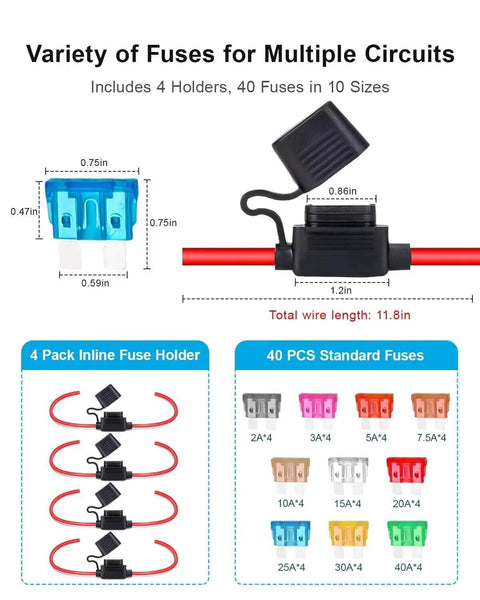 Fuse Inline Design 4 Pack 12 AWG Inline Fuse Kit - IP67 Waterproof Design...