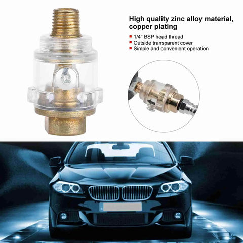 Inline Oil Lubricator For Tools And Compressors With Automatic Lubrication System, zinc alloy body, transparent cover, 1/4" BSP thread