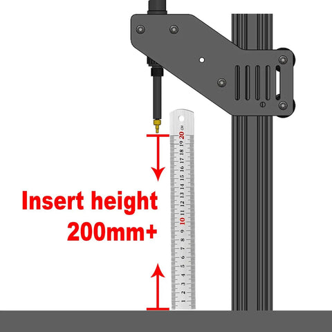 Heat Set Insert Tool with Soldering Iron and M2 to M8 Tips, showing 200mm insert height on stable base with 2040 aluminum Z-axis