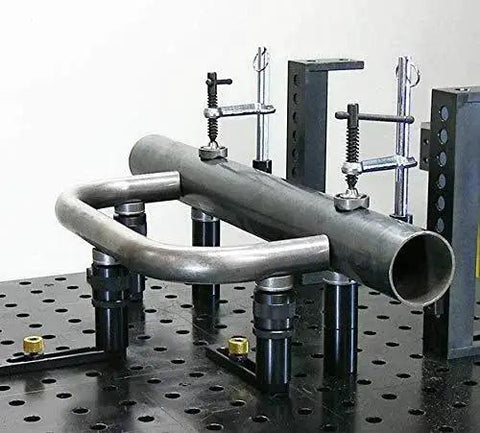 Inserta Clamp For BuildPro Tabletop With Six And A Half Inch Clamp Capacity, Three And A Quarter Inch Throat, Eighth Inch Rail shown in use.