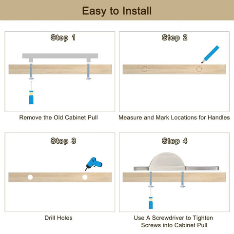 Installation steps for Two Pack Brushed Silver Semicircle Cabinet Pulls With Two And A Half Inch Hole Centers Half Moon Cabinet Door Handles.