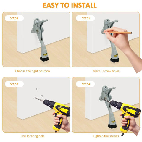 Installation steps for One Touch Semi Automatic Kickdown Door Stop White 4 Inch Adjustable Height Rubber Tip Heavy Duty Door Holder 1 Pack No Fuss Install With Screws Durable Security Stopper For Home Office Commercial Use