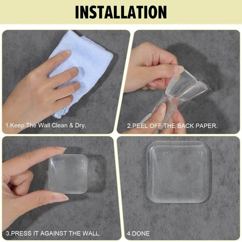 Installation steps for 12 Pack Clear Adhesive Door Stoppers Wall Protectors, 1.57 Inch Square Bumpers